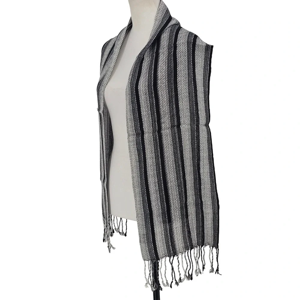 Jalsu Uma Alpaca Scarf and Gloves Set OS Black Gray Striped Artisan Bohemian